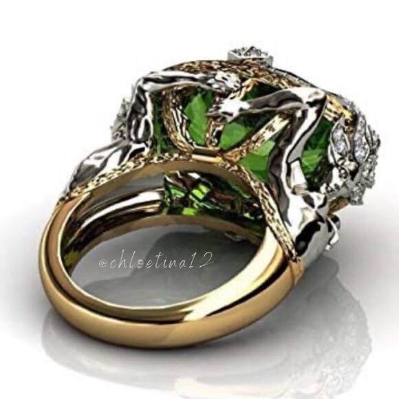 Retro Emerald Crystal Engagement Ring 925 Sterling Silver - Picture 4 of 10